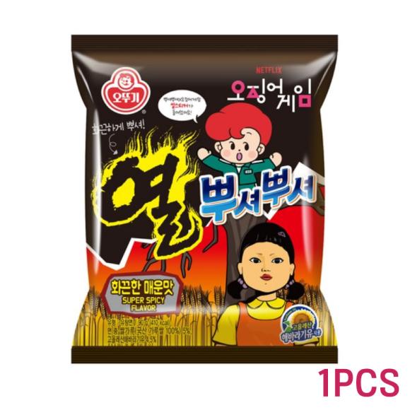 Кальмаровая игра x Ottogi Ppushu Ppushu Crush & Munch - закуска в форме рамена 90 г (6 вариантов)