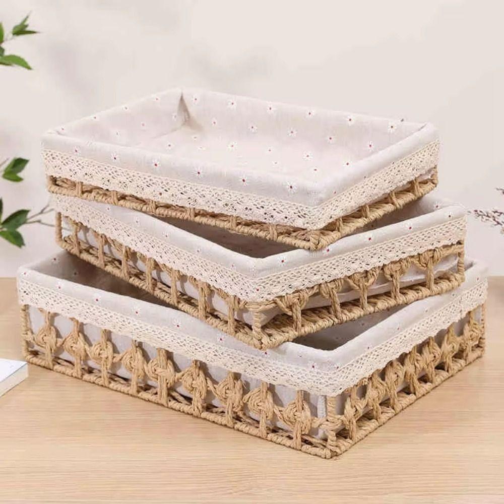 Hollow Out Tabletop Fruit Container Hand Woven Straw Storage Basket Bin  Home Decor