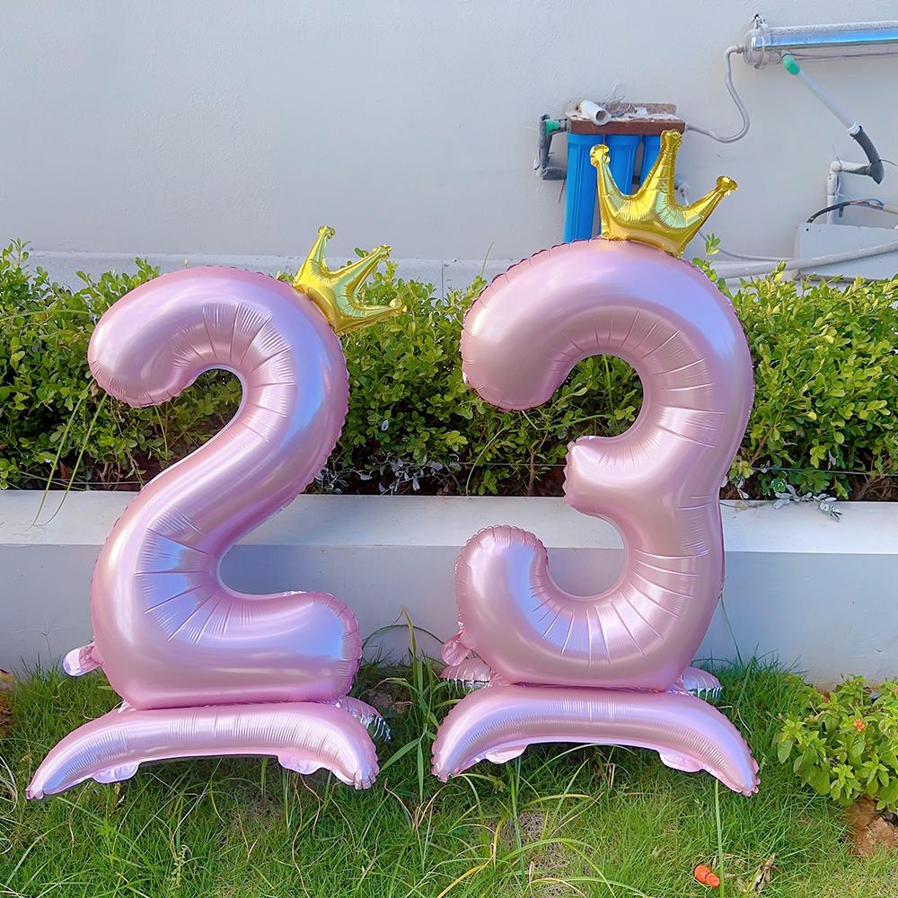 40Inch Birthday Foil Balloon Large Digital Helium Number Balloon With Crown 0-9 Happy Birthday Wedding Party Decoration Supplies