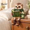 Birthday Gifts for Readers Book Lover Owl Shelf Sitter Figurine, Resin Reading Statue, Housewarming Presents Friends Farmhouse Tabletop Ornament