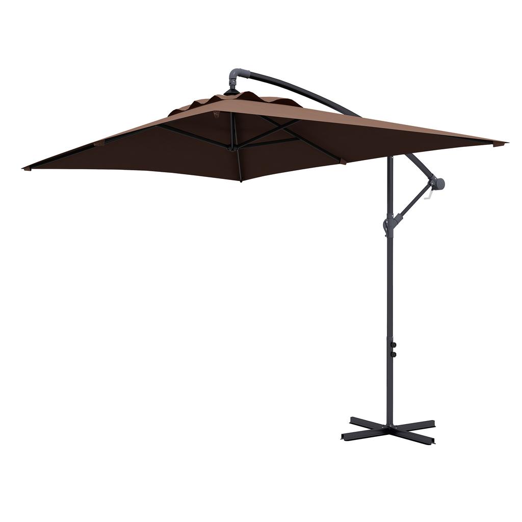 3m Square Canopy Cantilever Parasol, with Cross Base - Brown