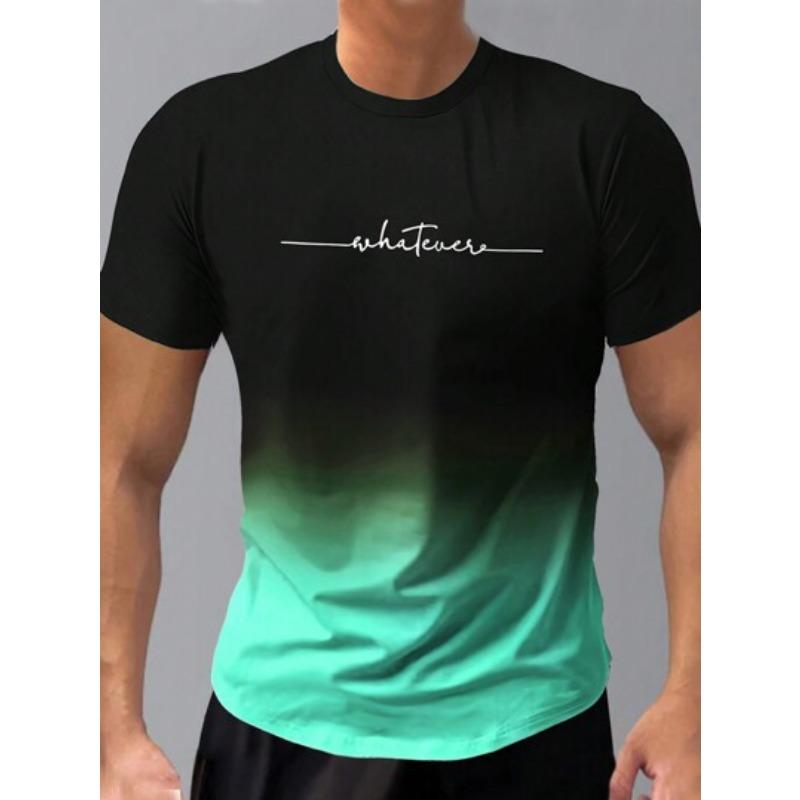 Летний топ с круглым вырезом и 3D-печатью с градиентными буквами, модные повседневные футболки с короткими рукавами для мужчин