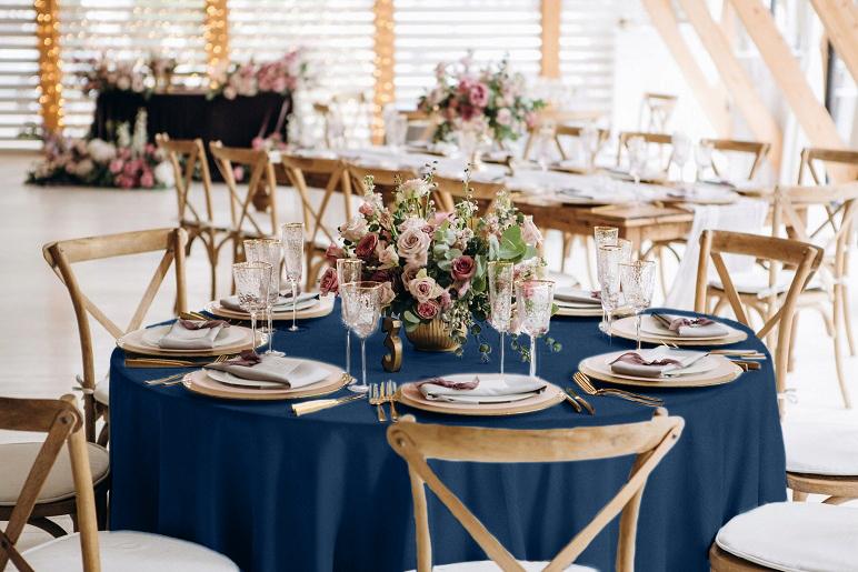 Round Tablecloth, Matt Velvet, 320Cm, Navy Blue