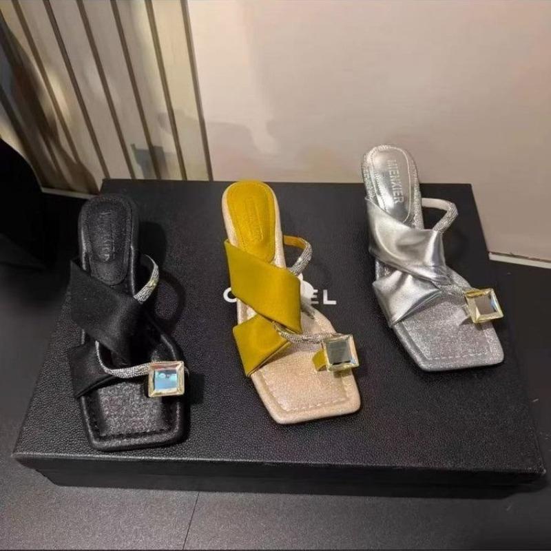 Женская обувь Туфли на толстом каблуке с водяным бриллиантом Верхняя одежда Сандалии Полукаблуки Шлепанцы