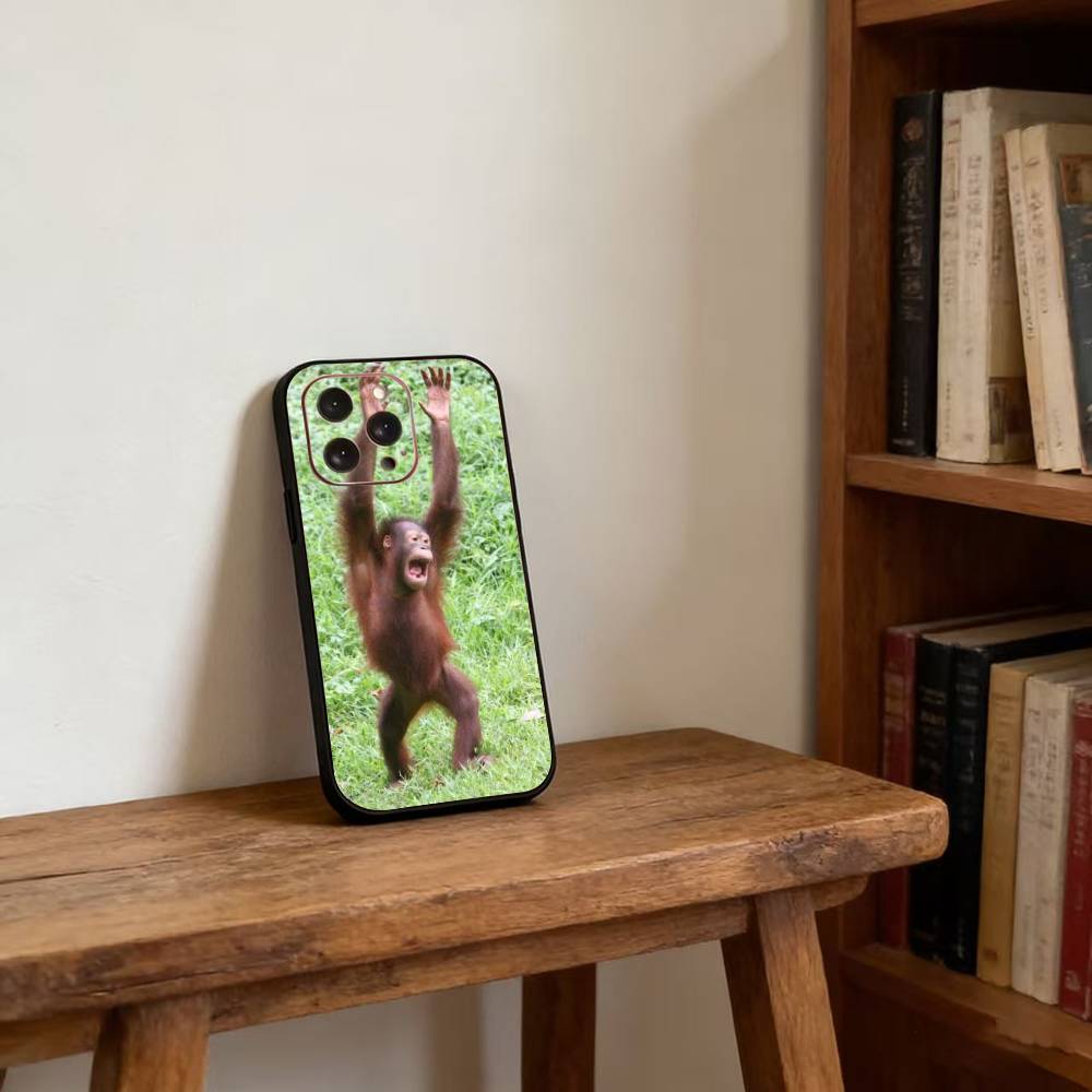 Забавный Милый Обезьяна мем Чехол для Телефона Для iPhone 17,16,15,14,13,12,11 Plus,Pro Max,XS,Мягкий Силикон Черный Чехол