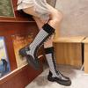 Fashion Women's Platform Knee High Boots Autumn Winter 2024 New Female Fashion Off-white Lace-up Sock Long Tube  Boots Botas Mujer