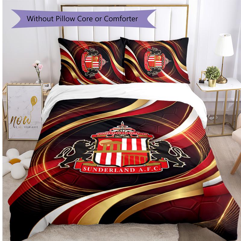 Sunderland Football Printed 3 Pieces Bedding Set, Comfortable Skin Friendly Bedroom Duvet Cover Set
