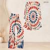 Women Plus Size Navy Blue Printed V Neck Long Sleeve Flared Top Flared Pants Two Piece Outfit