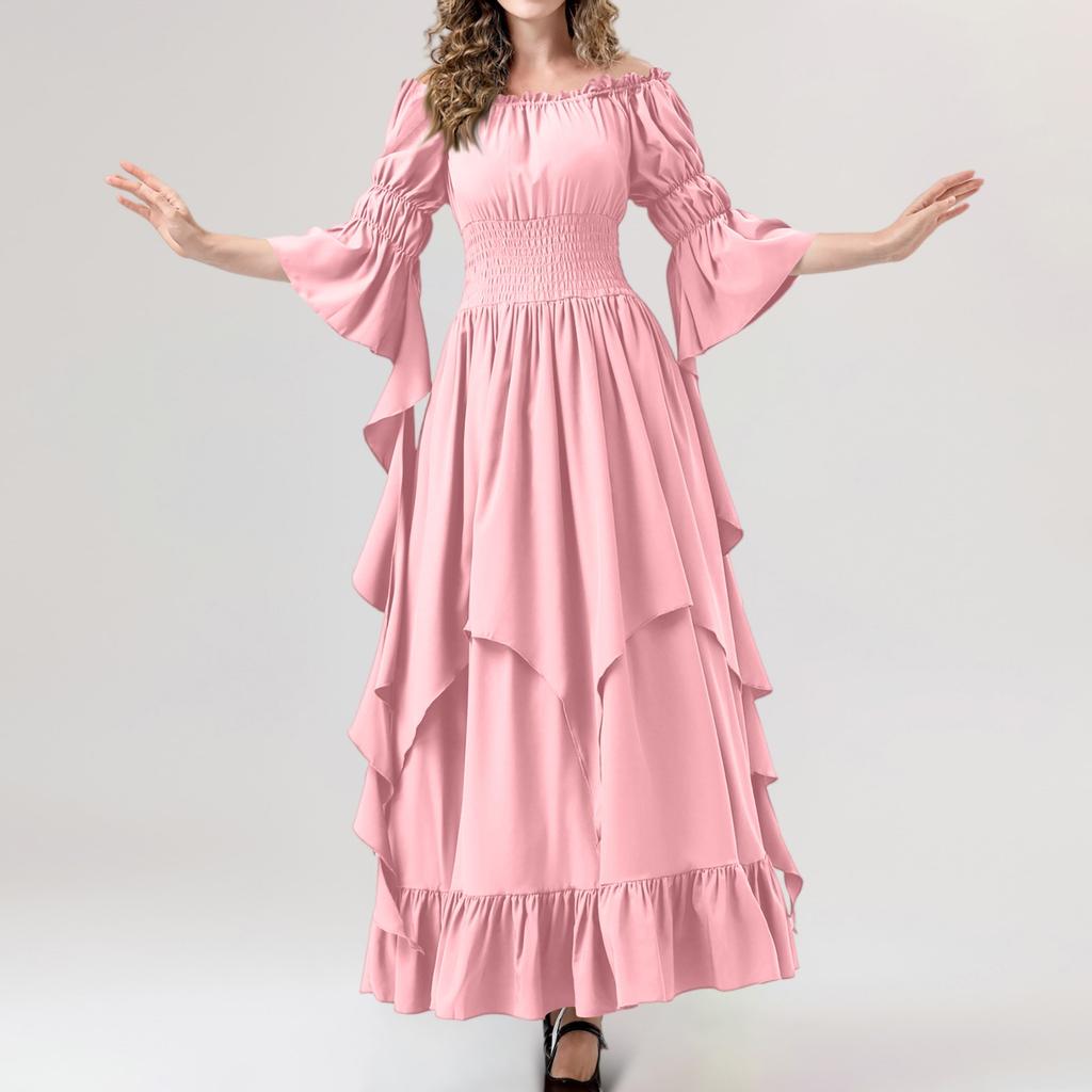 Women's Vintage Solid Color Lace Collar 3/4 Sleeve Cos Dress