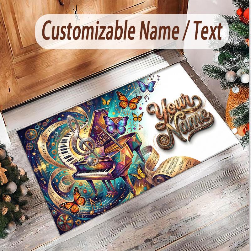 Music General Theme Soft Crystal Velvet Rug Custom Name & Text Print Non Slip Floor Rug for Bedroom Living Room