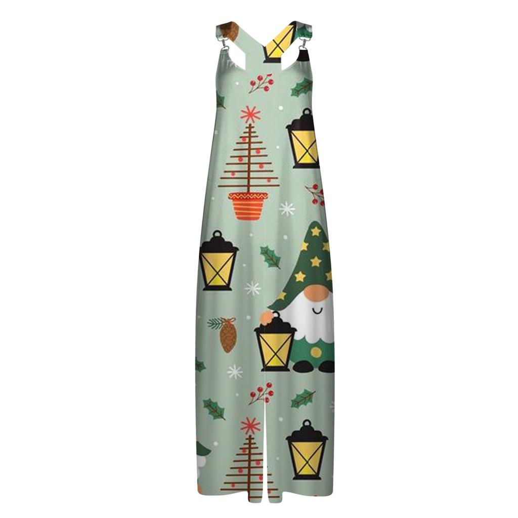 Женский летний комбинезон с рождественским принтом в винтажном стиле (Нерегулируемые ремни)