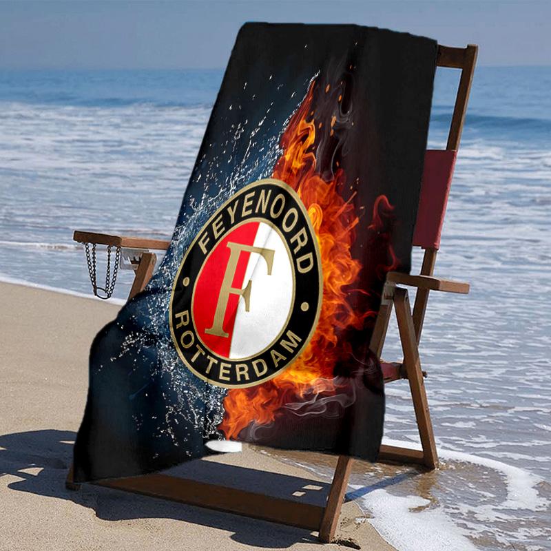 proof beach towel with Feyenoord Rotterdam logo pattern - soft,absorbent,quick-drying,machine washable - perfect for swimming,camping,bathing