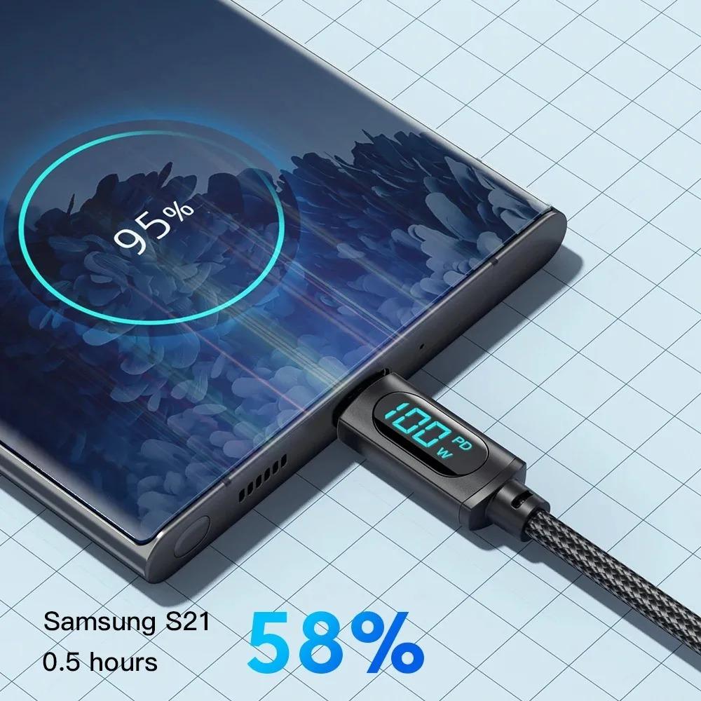 120 Вт USB на Type C Кабель для передачи данных Светодиодный дисплей 100 Вт Двойной USB C Быстрая зарядка Кабель для передачи данных 1/1,5/2 м Портативный PD Быстрая зарядка Линия Для дома
