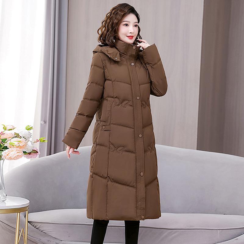 Одежда из хлопка среднего возраста, женская, средней и длинной длины, облегающая, утолщенная, модная корейская версия теплого и тонкого зимнего пальто