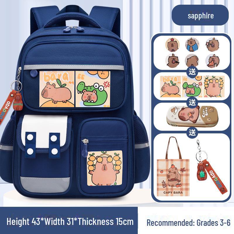 Рюкзак большой вместимости с капибарой для 1-6 классов - Милый и грязеотталкивающий дизайн для мальчиков и девочек