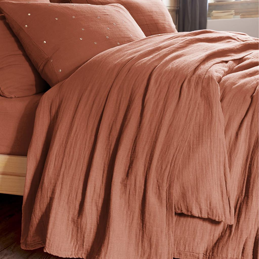 Flat Sheet 270x300 Cm Terracotta Cotton Gauze