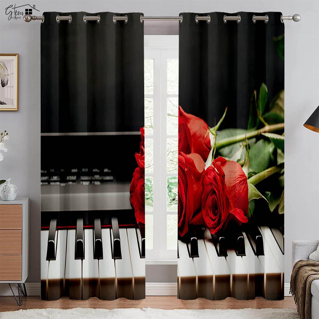 Романтичные черно-красные контрастные розовые 3D-печатные шторы для спальни, гостиной, кухни, кабинета, декоративные шторы, 2 шт.