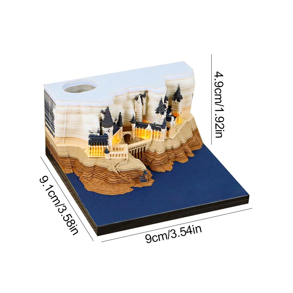 2025 Time Piece Calendar with LED Light and Pen Holder 3D Calendar Paper Carving Art Memo Pad Notepad Novelty Gift