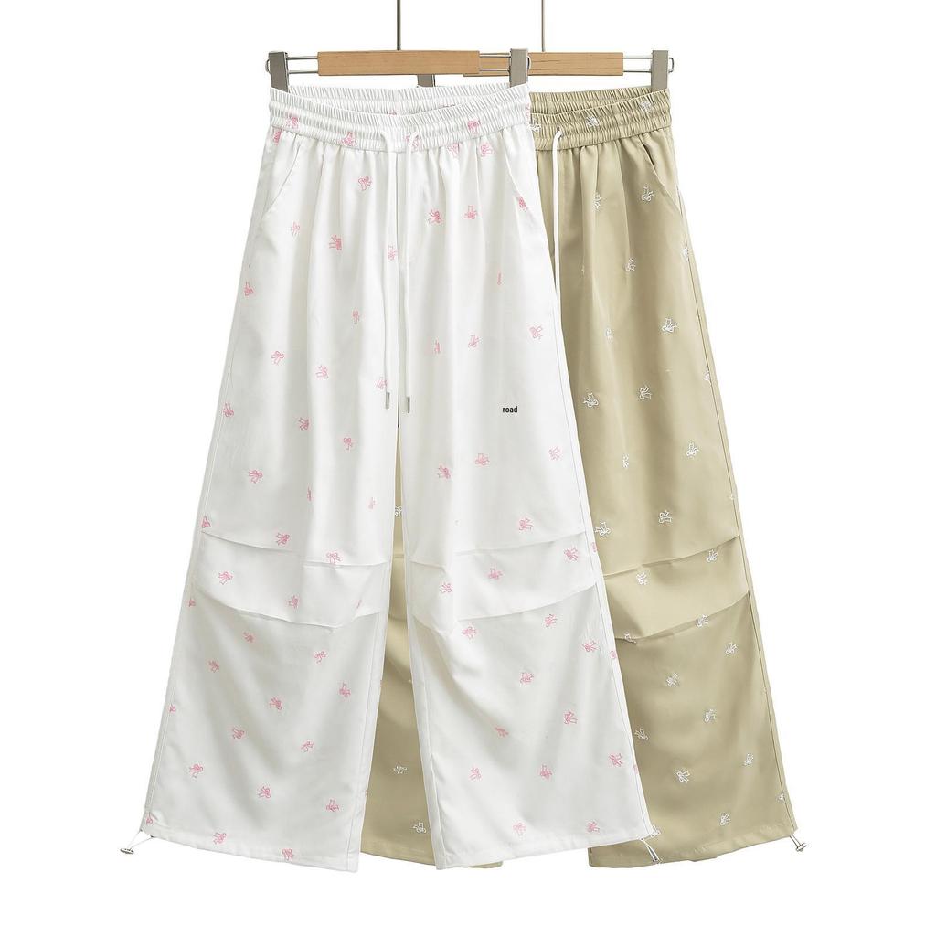 2024 Women's Hot Ins American Butterfly Embroidery Drawstring Parachute Pants