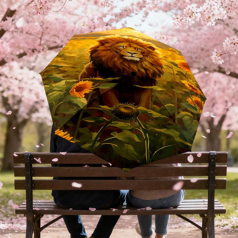 1PC lion sunflower Automatic Open/Close Umbrella with Windproof, 8-Rib Sturdy Canopy, Durable Ribs, Fashionable Design,1299a