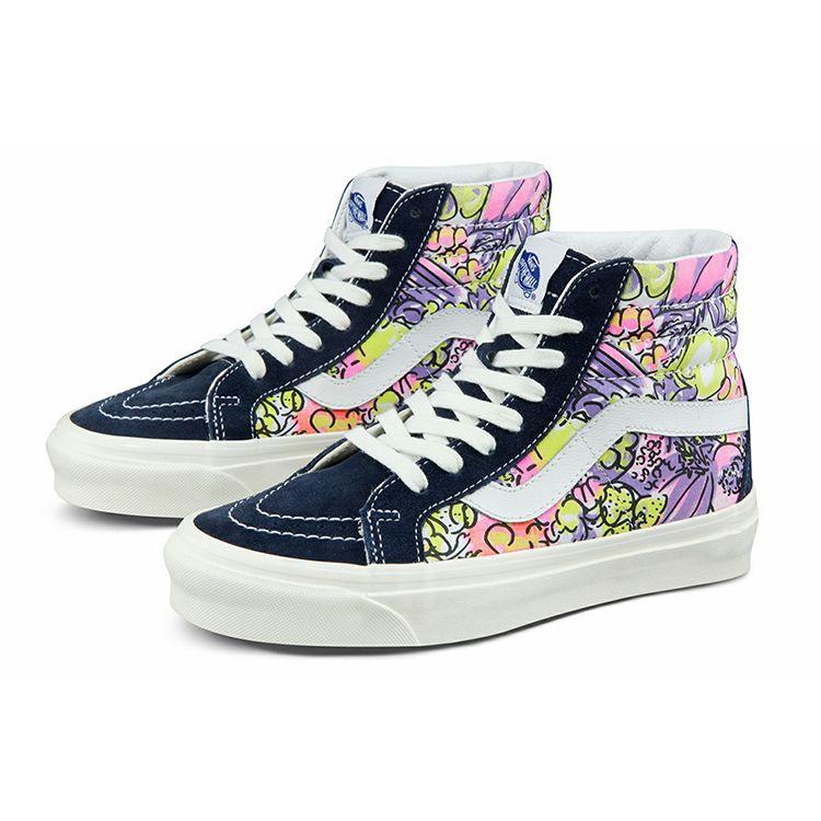 Vans Sk8 38 Dx Холст Цветочный Граффити Повседневные Высокие Кеды для Скейтбординга Унисекс Кроссовки Синий Розовый VN0A38GF9GR