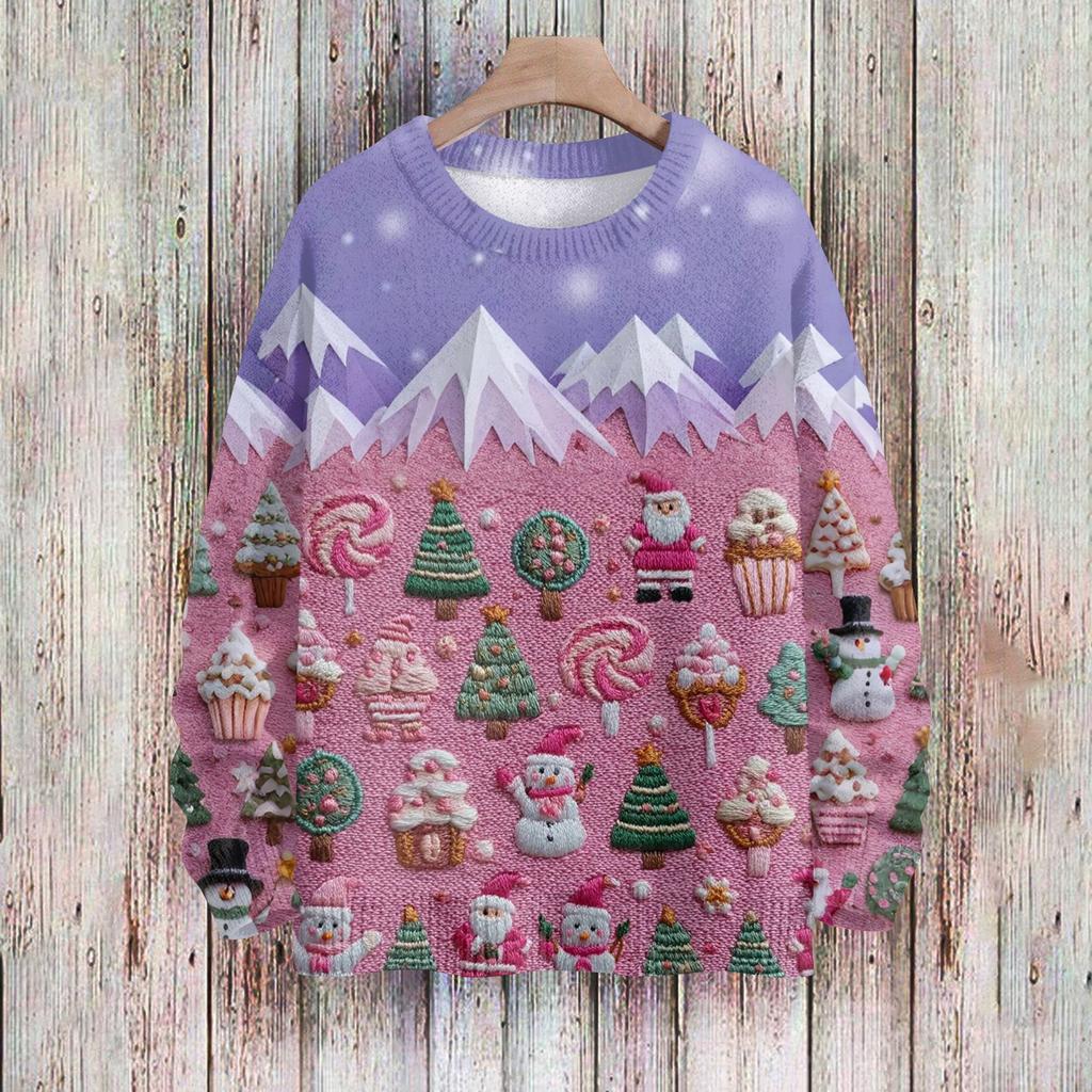 Рождественские толстовки для женщин Вязаный свитер Милая рубашка Осенний свитер с круглым вырезом Топы