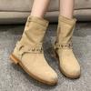 Women Flats Snow Boots Mid Calf Designer Shoes Suede Reto Motorcycle Boots Winter New Brand  Trend Goth Mujer Zapatillas