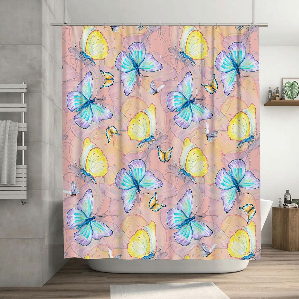 Colorful Butterfly Print Shower Curtain Waterproof Fabric for Bathroom Decorations – Available in Multiple Sizes