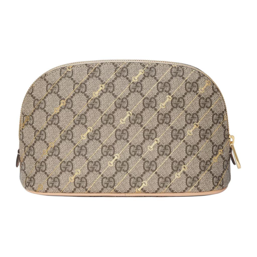 GUCCI Canvas With Leather Makeup Bag Women's Beige & Ebony 774337-FACYR-8548