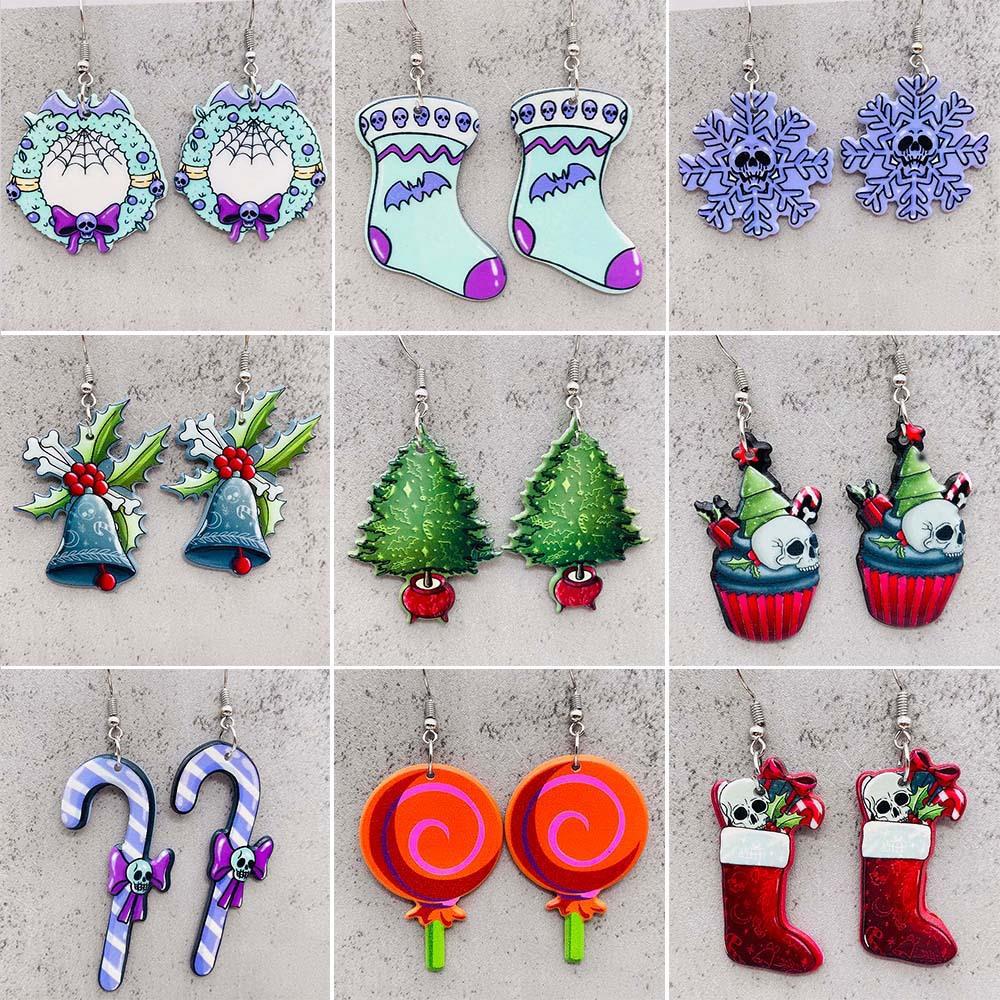 Cross-Border Christmas Acrylic Earrings: Snowman, Candy Cane, Snowflake, Stocking - Quirky Holiday Jewelry