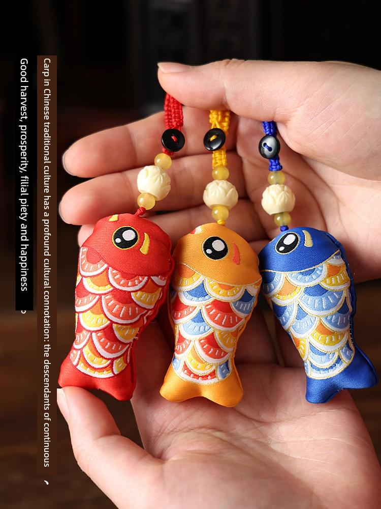 Koi Embroider Sachet Perfume Bag Sandalwood Chinese Style Good Luck Pendant Keychain Pendant Dragon Boat Festival Gift Protective Talisman