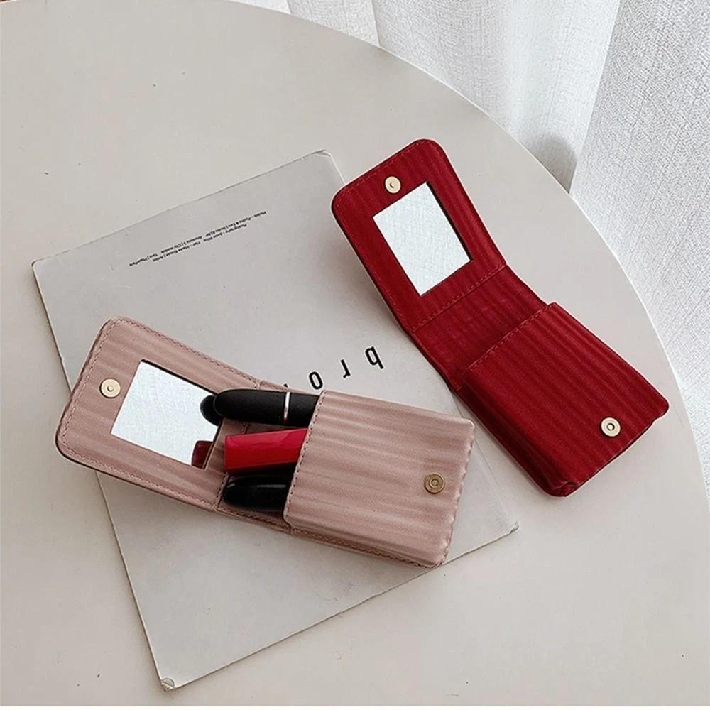 with Mirror Lipstick Bag Lipstick Storage Box Lipstick Storage Bag Simple Mini Cosmetic Bag Travel