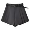 Women's Summer 2024 Gray Pleated High-Waist A-Line Skirt Shorts - Slim, Loose Fit