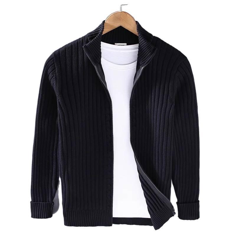 Мужской полосатый вязаный кардиган на молнии - Теплый с длинным рукавом для осени/зимы