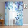 Animal Butterfly Flower Blue Rose Window Tulle Curtains For Living Room Bedroom Hotel Luxury Decoration Sheer Curtains