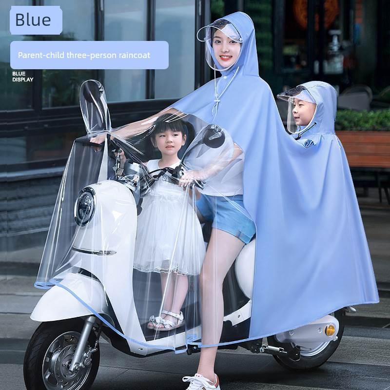 Raincoat for Electric Scooter, Double Seat, Parent-Child, Long Style, Full-Body, Heavy Rain Protection, Motorcycle-Specific, Transparent Rain Poncho