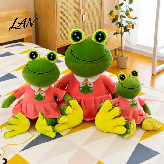 Frog Plush Toy Prince Princess Toy, Cute Stuffed Animal with Striped Shirt/Skirt, Doll Soft Pillow for Bedroom, Birthday Gift Kids Lovers Sparkly Eye