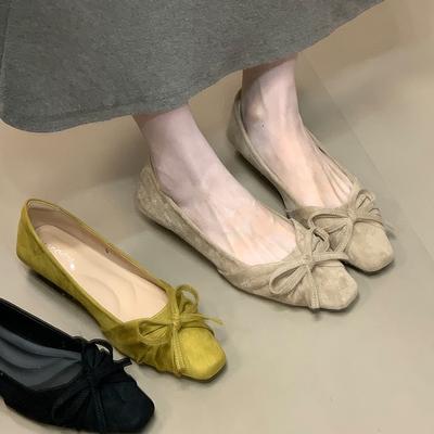 Туфли-лодочки с квадратным носком, неглубоким вырезом, одинарные, женские, новые осенние 2025 года, на плоской подошве, универсальные, в сказочном стиле, на низком каблуке, модная женская обувь