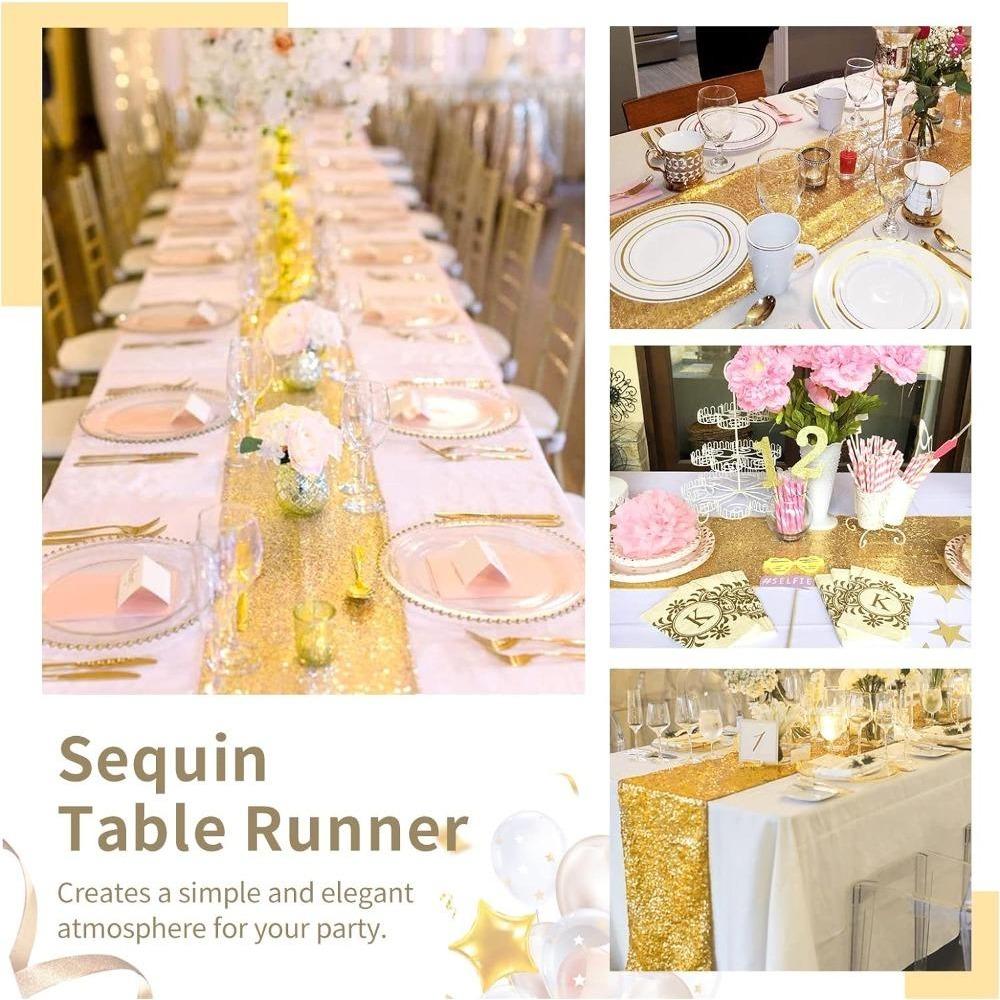 4 Pcs 30x180cm Table Runners Glitter Dining Table Runner Sequin Table Cover Runners for Party Wedding Birthday Bridal Shower Decorations