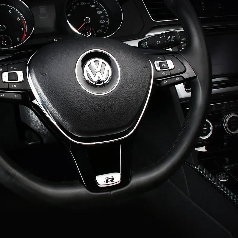 HIJK1 Emblems Volkswagen R Emblem Zinc Alloy Car Steering Wheel Trim Buckle For VW Golf Polo GTI Tiguan CC Passat Variant Jetta Santan