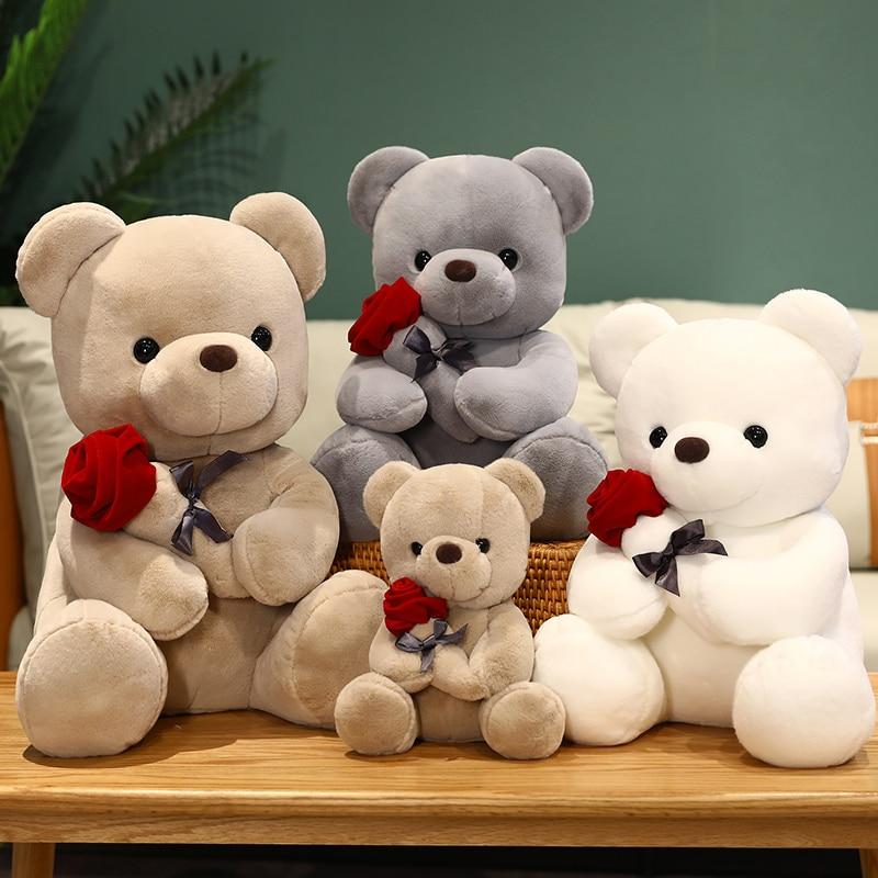 45/35/23cm Kawaii Teddy Bear with Roses Plush Toy Soft Bear Stuffed Doll Romantic Gift for Lover Home Decor Valentine's Day Gifts for Girls