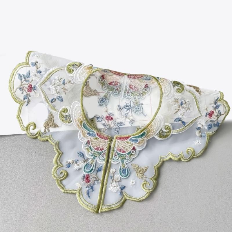 Китайский вышитый ложный воротник с жемчугом и цветочным узором для девочки, декоративный элемент для китайского древнего / выпускного костюма