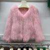 Модное пальто из плетеного натурального лисьего меха для женщин, короткий стиль, удлиненная передняя часть и короткая задняя часть, V-образный вырез, двусторонний мех, молодежный топ