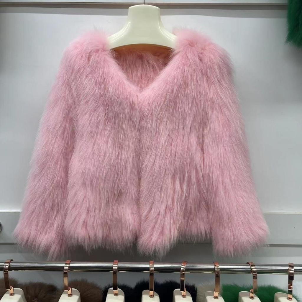 Модное пальто из плетеного натурального лисьего меха для женщин, короткий стиль, удлиненная передняя часть и короткая задняя часть, V-образный вырез, двусторонний мех, молодежный топ