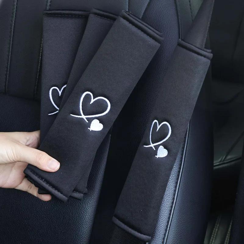 Car Seat Belt Shoulder Pads for Enhanced Driving Experience with Embroidered Heart Seat Belt Protector Pad Interior Decoration