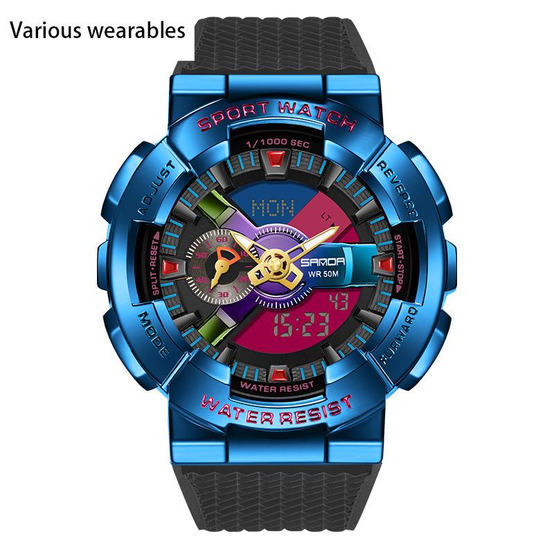 С функцией подсветки руки Творческая личность Мужские Двойной Дисплей Синхронный Механизм Электронные Часы