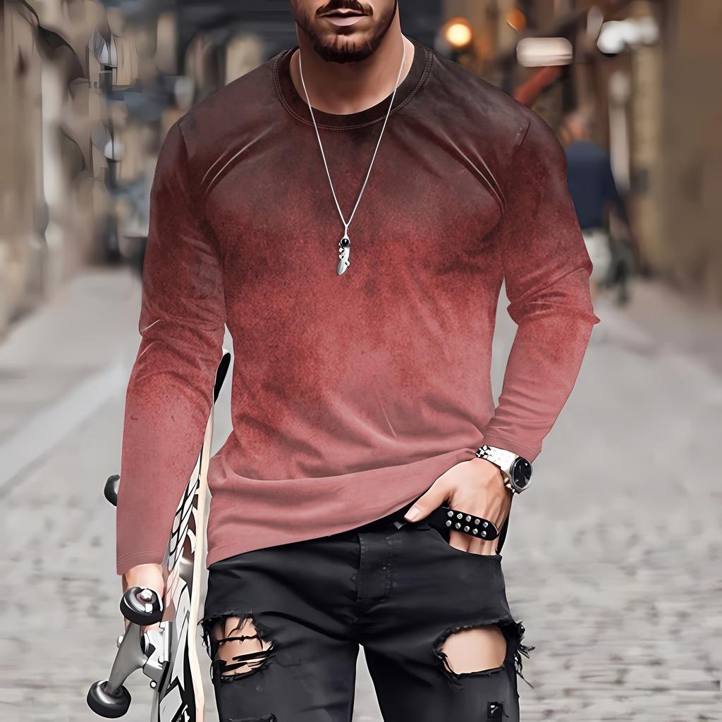 Муж. Футболка Круглый вырез Одежда Одежда На открытом воздухе Длинный рукав С принтом Модельер Винтаж