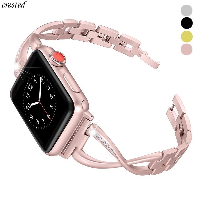 Ремешок из нержавеющей стали для Apple Watch ремешок 40 мм/44 мм iWatch ремешок 38 мм/42 мм металлический браслет с бриллиантами Apple Watch series 6 5 4 3 se