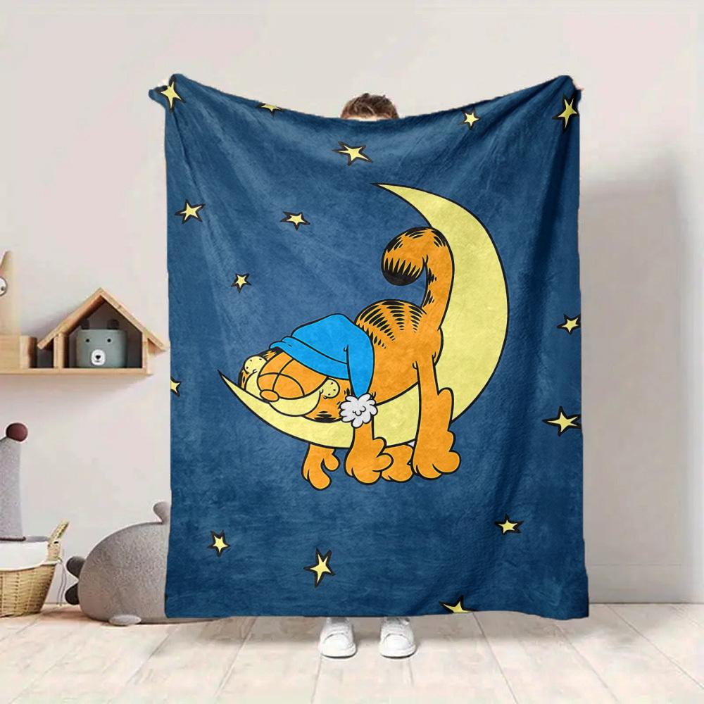 1pc Garfield Cat Flannel Throw Blanket HD Printed Lightweight Soft Warm All Season Blanket for Sofa, Bed, Travel, Camping Machine Washable