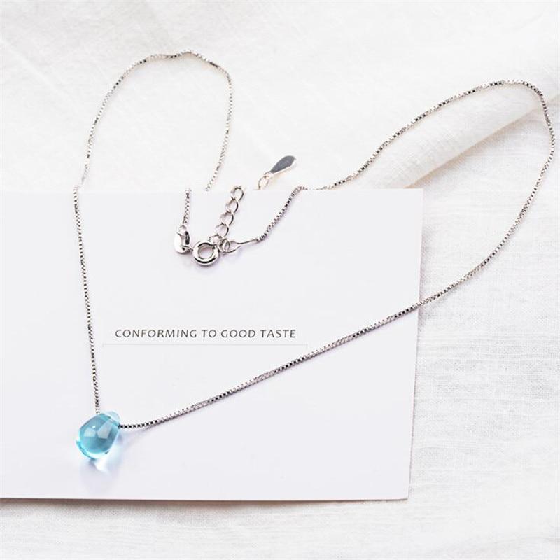 Ювелирные изделия из стерлингового серебра 925 пробы с синими кристаллами, простые ожерелья с подвеской в виде капли воды с темпераментом ключицы